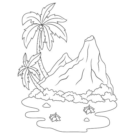 Premium Vector Hand Drawn Of Volcano Mountain Line Art