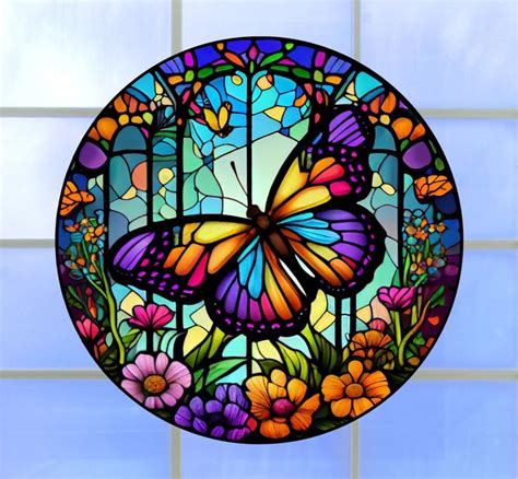 Faux Stained Glass Butterfly WINDOW CLING Size 8 Round Or 8 7 Rectangle