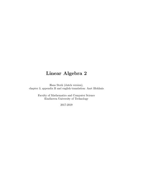 Lecture Notes Lin Alg Linear Algebra Hans Sterk Dutch Version