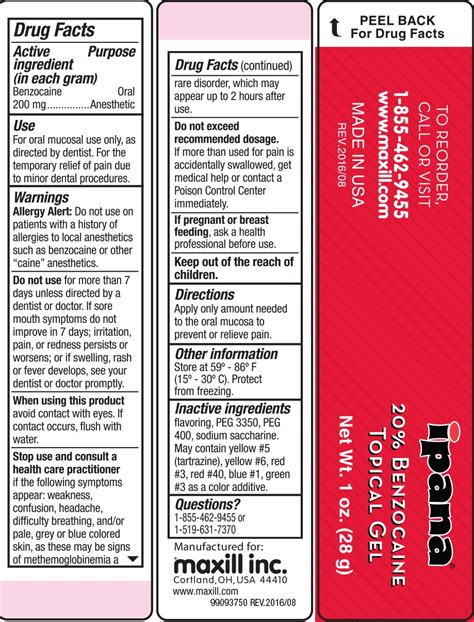 FDA Label For Ipana 20 Benzocaine Topical Gel Dental Indications