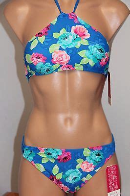 NWT Hula Honey Swimsuit Bikini 2 Piece Set Sz M High Neck Strap Side