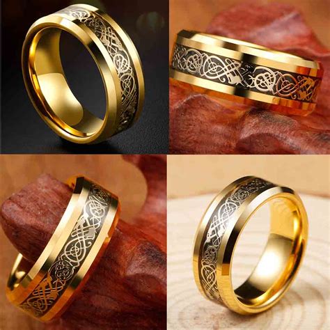 Gy Yellow Gold Plated 8mm Titanium Steel Mens Ring Men Wedding Band Man Ring