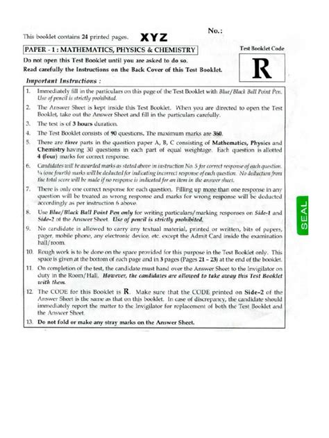 Iit Jee Main 2013 Exam Question Paper With Answer Key Career And