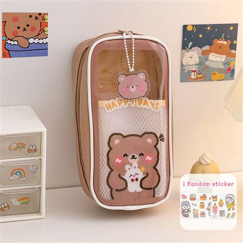 Trousse Crayons Kawaii Transparente De Grande Capacit Sac Cosm Tique