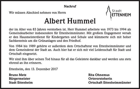 Albert Hummel Traueranzeige Badische Zeitung