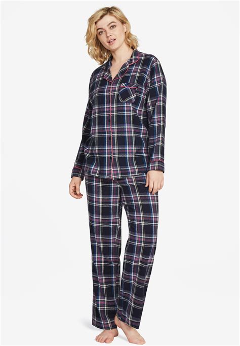 Plaid Flannel Pajama Set By Ellos® Plus Size Womens Sets Fullbeauty