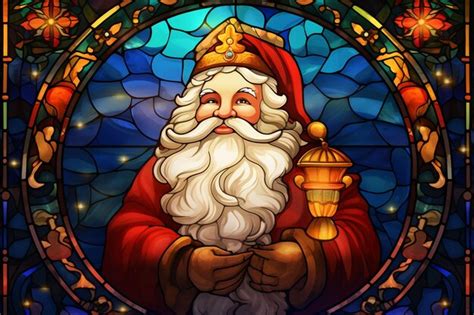 Pintura do papai noel em ilustração de vitral Foto Premium