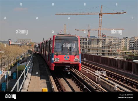 A Docklands Light Railway Dlr Train Arriving At Pontoon Dock Station