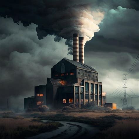 Premium Ai Image Smoke Billows From A Factory On A Dark Cloudy Day