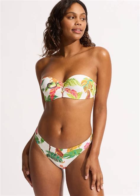 Seafolly Tropica Bustier Bandeau Bikini With Ruched Side Retro Bottom