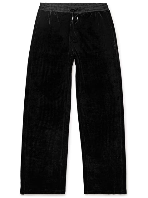 Saint Laurent Wide Leg Satin Trimmed Stretch Velvet Drawstring Trousers