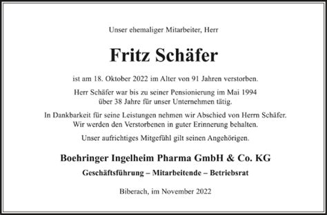 Traueranzeigen von Fritz Schäfer schwaebische de Trauerportal