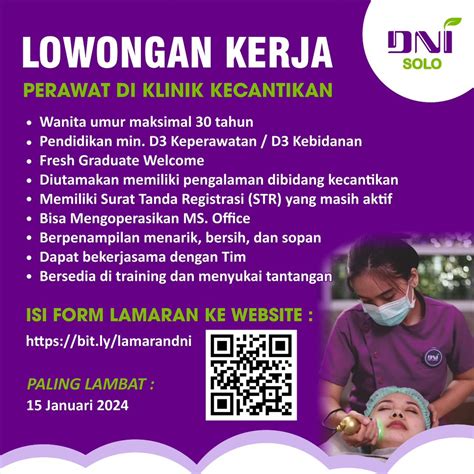 Lowongan Kerja Januari 2024 Perawat Klinik DNI Skin Centre Di Solo