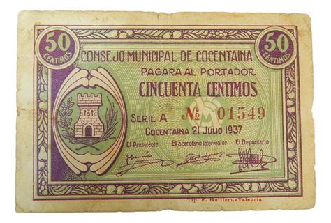 COCENTAINA BILLETE 50 CENTIMOS 21 JULIO 1937 AGB 546 Monedalia Es