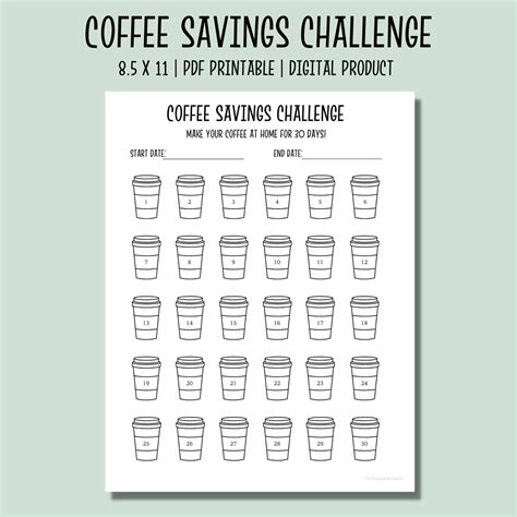 Coffee Savings Challenge Printable No Spend Coffee Month Savings