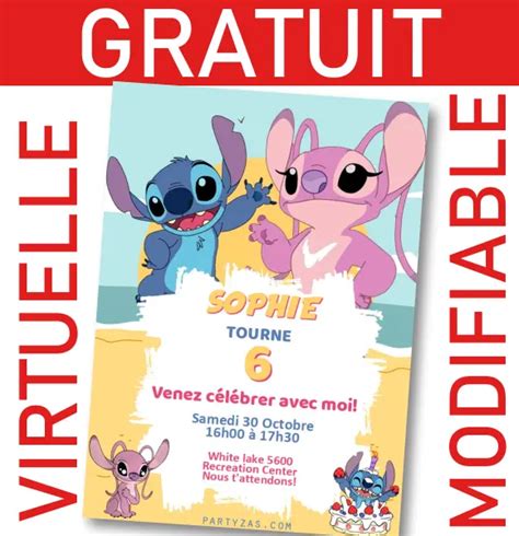 GRATUIT Invitation Stitch Et Angel Modifiable Virtuelle