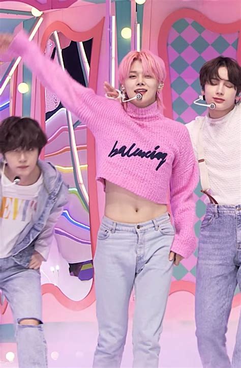 Yeonjun Crop Top Kpop Crop Top Pink Crop Top Stage Outfits Kpop