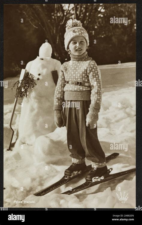 Prince Harald of Norway , present day King, photographed skiing in 1940 ...