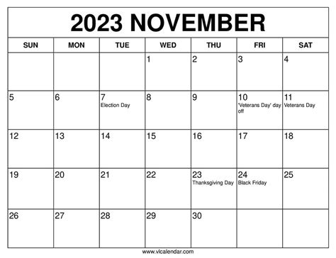 November 2023 Calendar And Holidays - Get Calendar 2023 Update