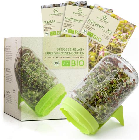 Sprossenglas Keimglas Set Mit Bio Sprossen Samen Microgreens