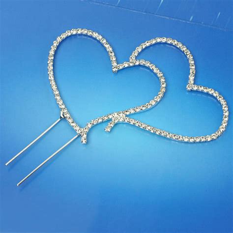 Rhinestone Double Heart Cake Topper Love Heart Cake Topper Wedding Cake