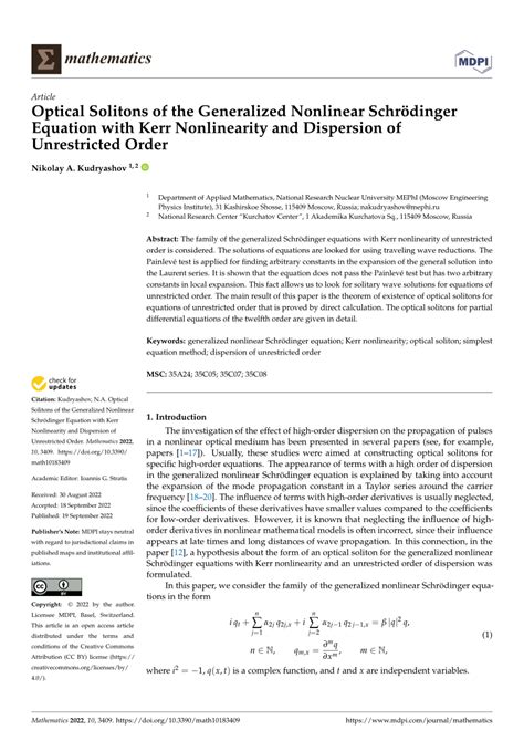 PDF Optical Solitons of the Generalized Nonlinear Schrödinger