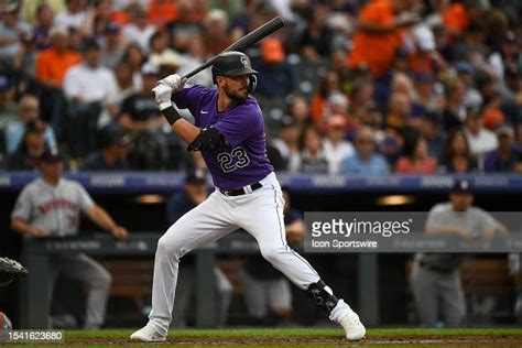 Colorado Rockies Right Fielder Kris Bryant Bats In The Third Inning