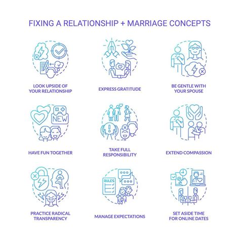 Fixing Relationship And Marriage Blue Gradient Concept Icons Set Healthy Communication With