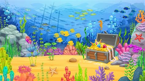 Niveau De Jeu Paysage Sous marin Dessin Animé Trésor Coffre Poisson