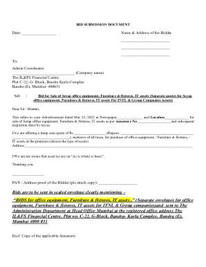 Fillable Online Sample Letters For Bids Submission Template For Bids