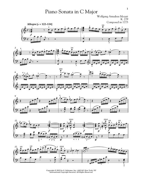 Piano Sonata In C Major K 279 Sheet Music Wolfgang Amadeus Mozart