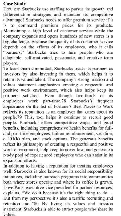 Solved Case Study How Can Starbucks Use Staffing To Pursue Chegg