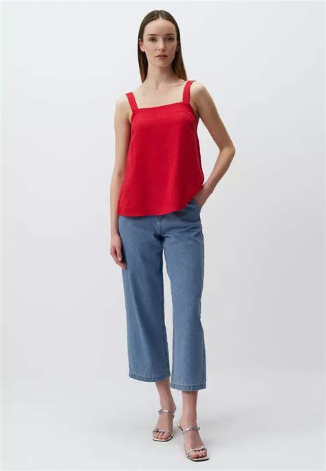 Buy Jimmy Key Jimmy Key Red Square Neck Linen Basic Blouse With Straps