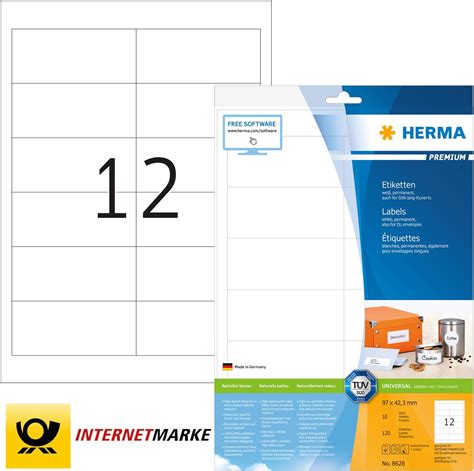 HERMA Self Adhesive Multi Purpose Labels 12 Labels Per A4 Sheet 120