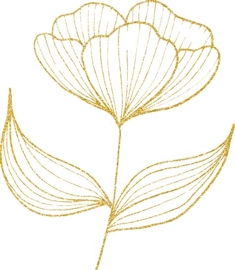 Flor Y Hoja De Brillo Dorado Png