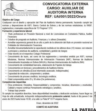 El Proceso Entidad Financiera De Vivienda Convocatoria Externa Cargo