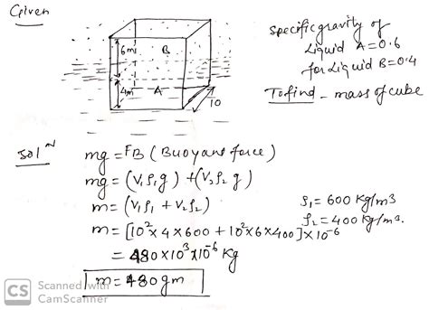 A Cube Of Edge Length Cm Is Just Balanced At The Interface Of Two