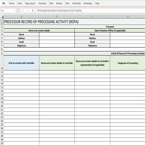 Record Of Processing Activities Processor Template Download Dpo Solutions