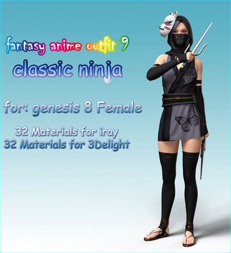 fantasy anime outfit 9 _ classic ninja for G8F | 3d Models for Daz ...