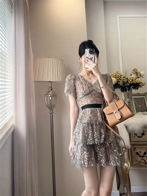 Grey Sequins Layered Dress Lisa Blackpink Fashion Chingu