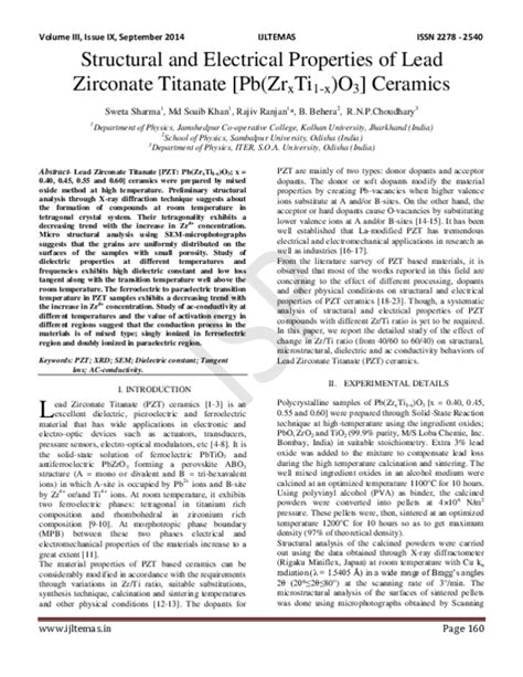 (PDF) Structural and Electrical Properties of Lead Zirconate Titanate [Pb(ZrxTi1-x)O3] Ceramics