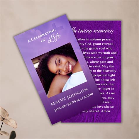 Editable Funeral Prayer Card Printable Memorial Prayer Card Template