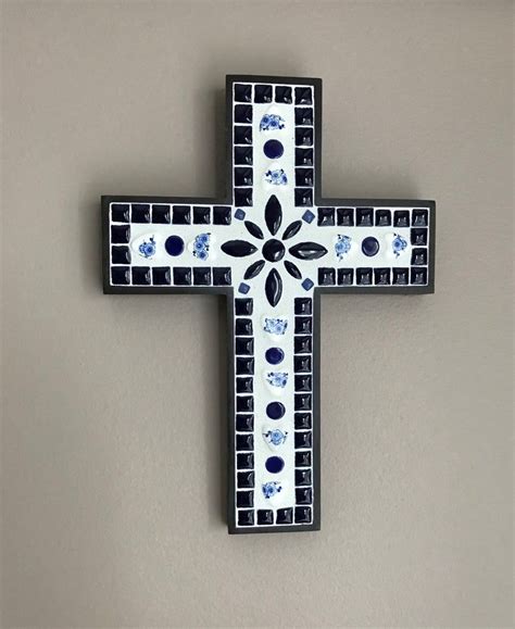 Mosaic Wall Cross Wood Wall Cross With Ceramic Mosaic Tiles Etsy