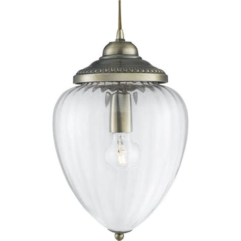 Searchlight Lighting 1091ab Decorative Single Light Clear Ribbed Glass Ceiling Pendant In