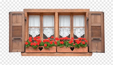 Braunes Holzfenster mit Blütenblättern png PNGEgg