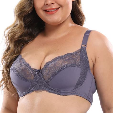 Munlar Womens Bras Plus Size Push Up Purple No Wire Lace Full Figure