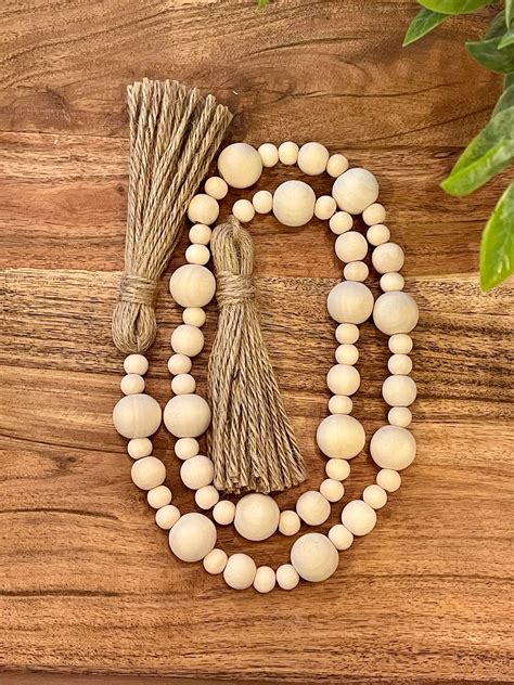 Wood Bead Garland With Tassels Farmhouse Decor Boho Etsy