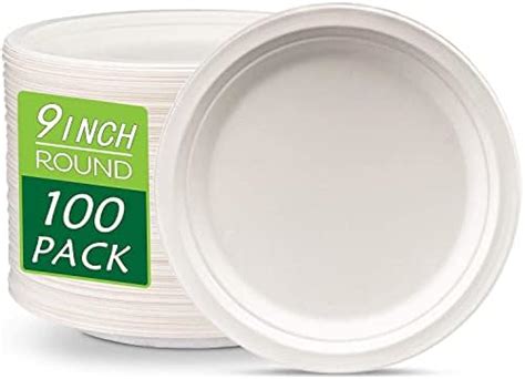 Jebblas Lot De Assiettes Jetables En Carton Blanc Bagasse De Canne