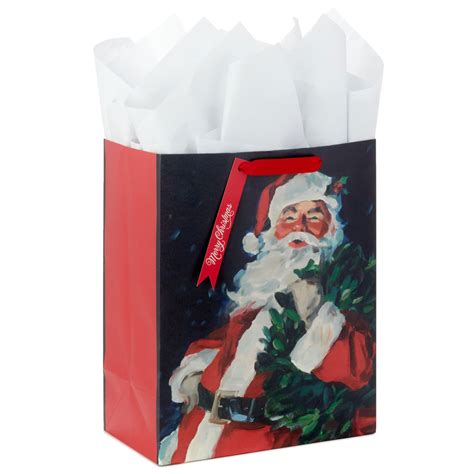 13" Classic Santa Large Christmas Gift Bag With Tissue Paper - Gift ...