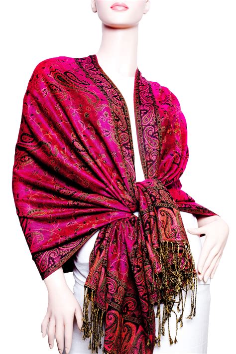 Outlined Reversible Paisley Pashmina Fushia Wholesale Scarves City